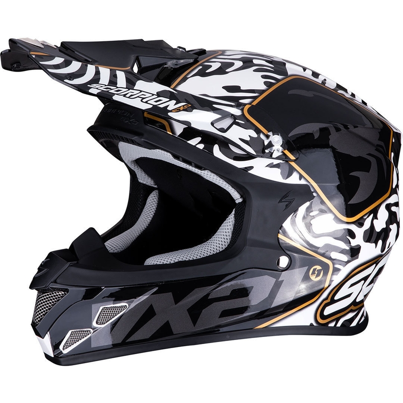 Cască de motocros Scorpion VX-21 Air Gnarly negru și alb