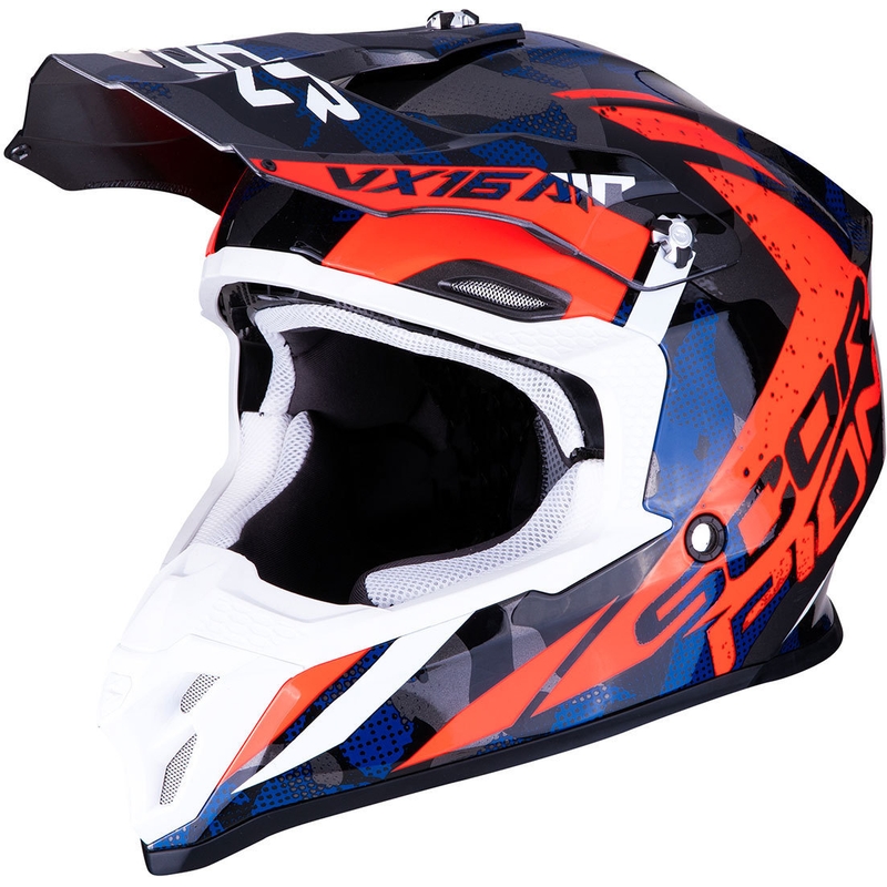 Cască de motocros Scorpion VX-16 Air Waka argintiu-roșu-albastru