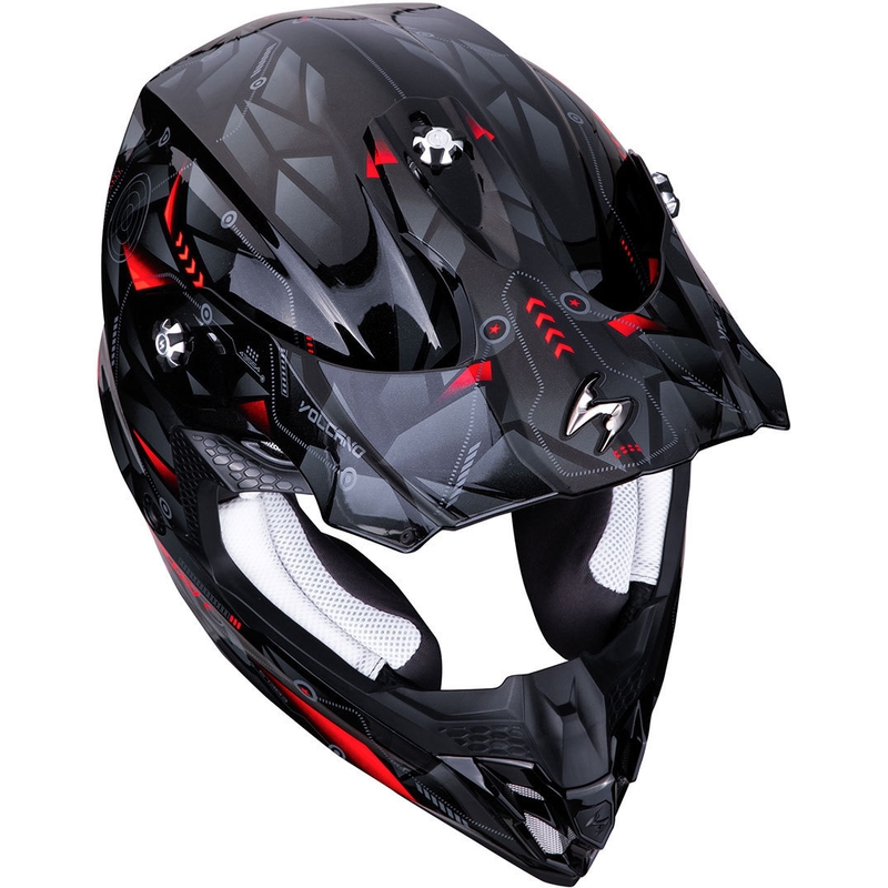 Cască de motocros Scorpion VX-16 Air Punch negru-argintiu-roșu
