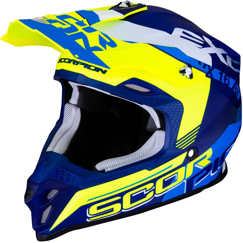 Cască de motocros Scorpion VX-16 Air Arhus albastru-fluo-galben