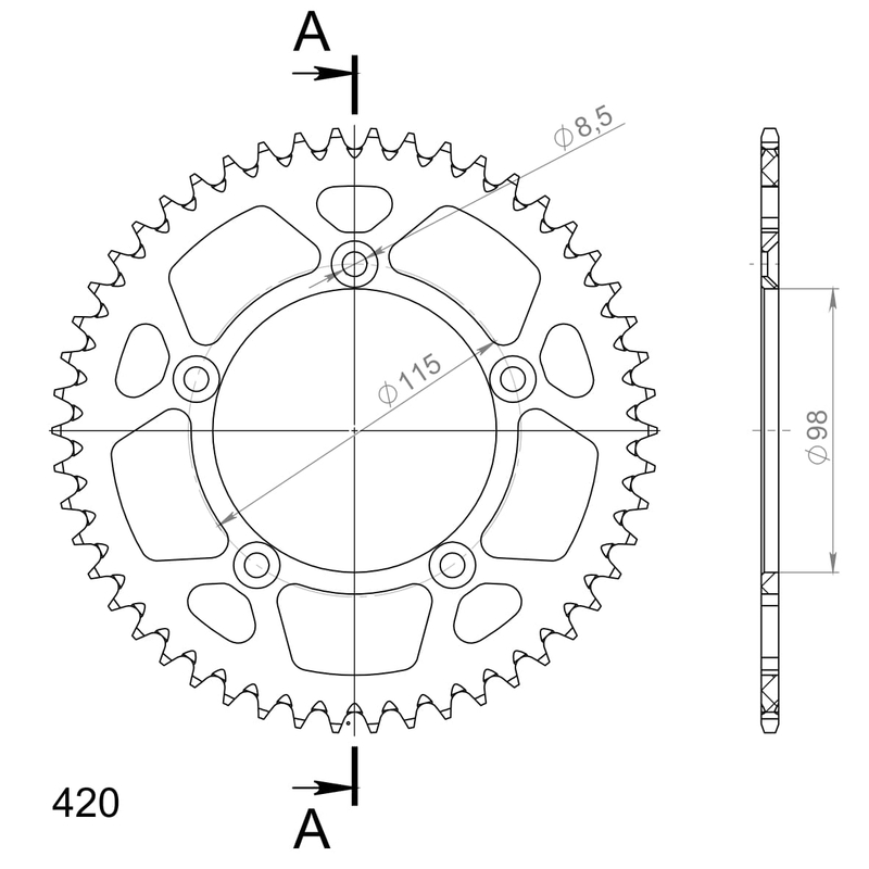 Rear ALU sprocket SUPERSPROX portocaliu 50T, 420