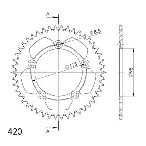 Rear ALU sprocket SUPERSPROX RAL-4:46-BLK Negru 46T, 420