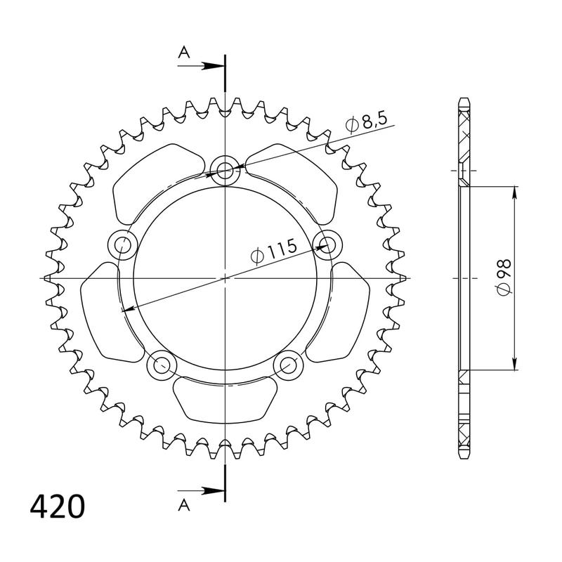 Rear ALU sprocket SUPERSPROX Negru 46T, 420