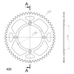 Rear ALU sprocket SUPERSPROX RAL-209:56-RED Rosu 56T, 420