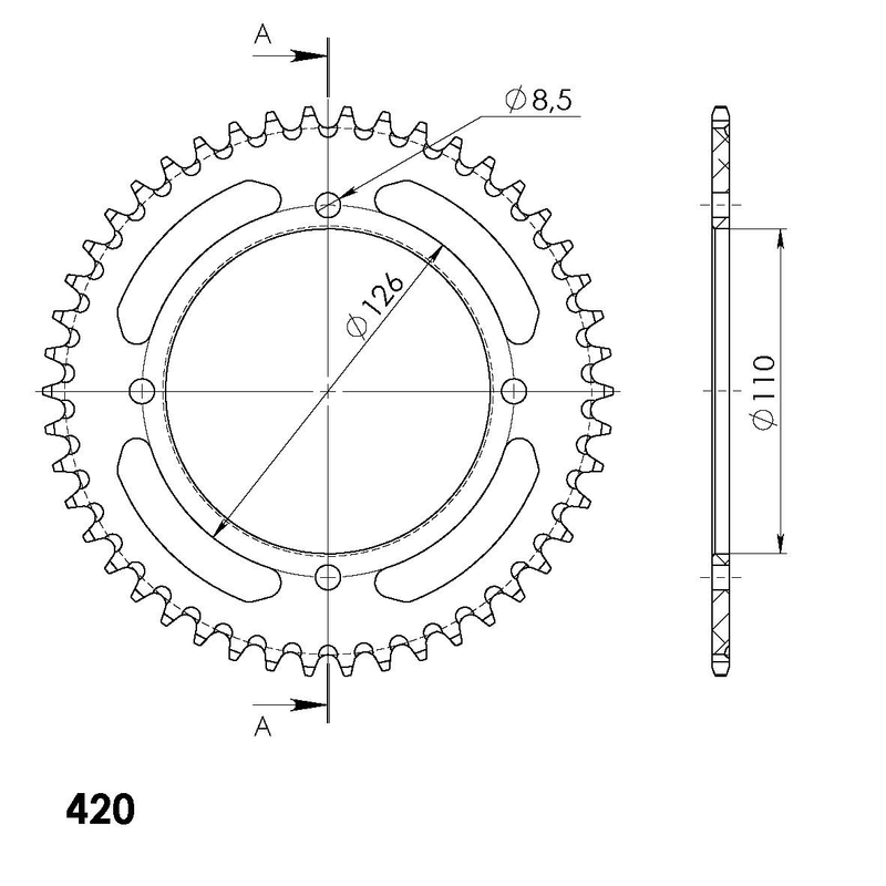 Rear ALU sprocket SUPERSPROX Negru 46T, 420
