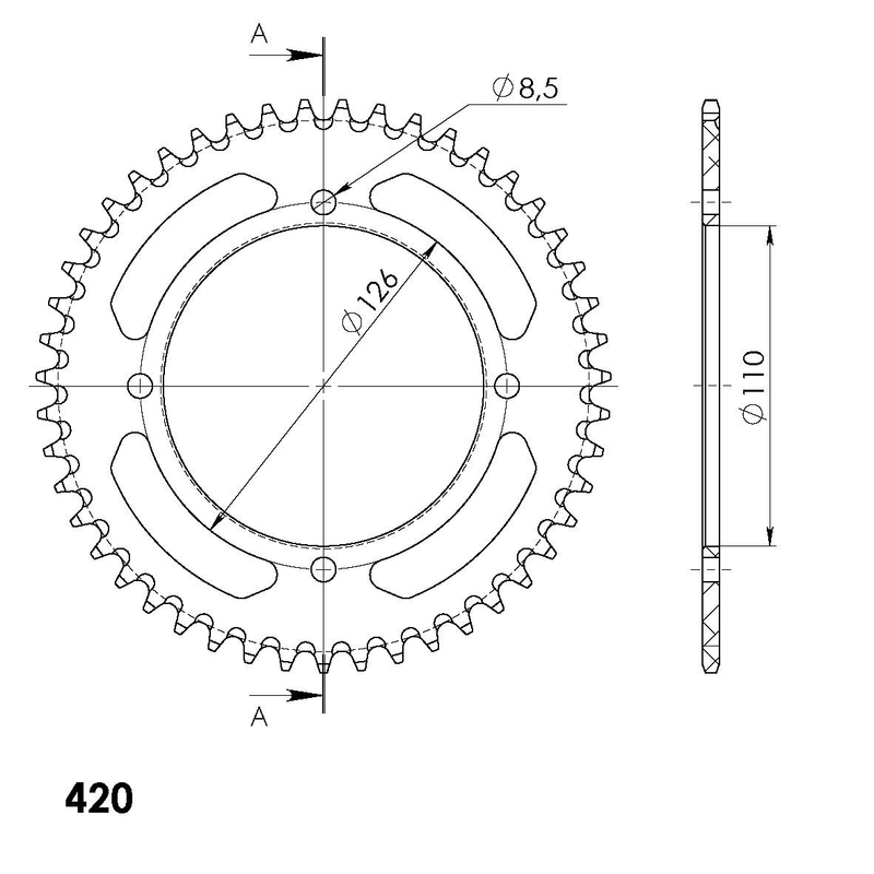 Rear ALU sprocket SUPERSPROX Negru 47T, 420