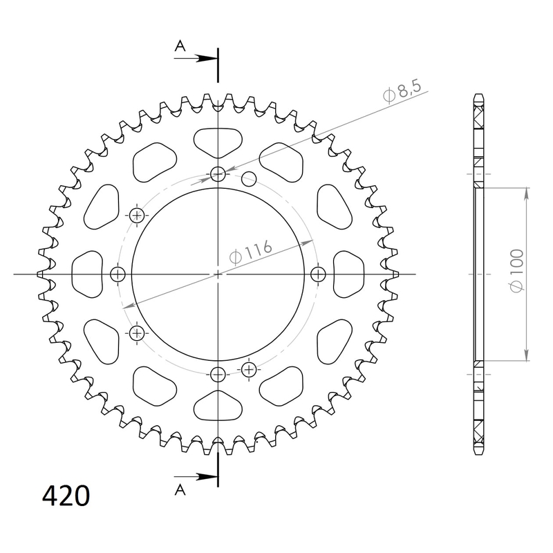 Rear ALU sprocket SUPERSPROX Negru 50T, 420