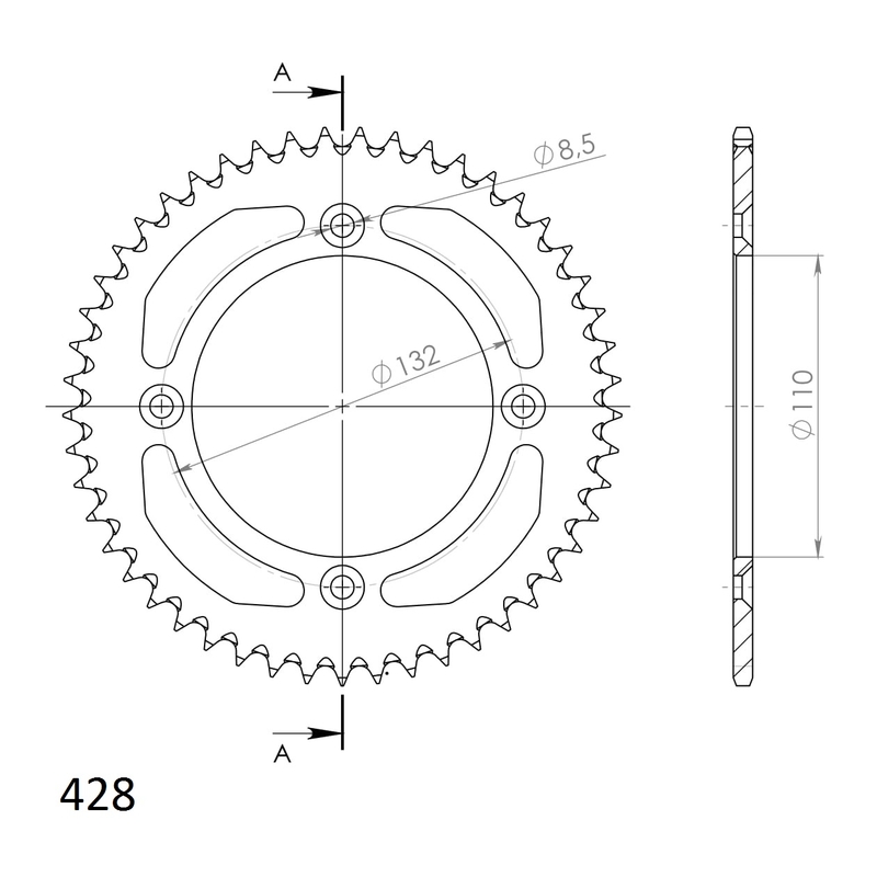 Rear ALU sprocket SUPERSPROX Negru 49T, 428
