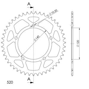 Rear ALU sprocket SUPERSPROX RAL-1793:47-BLK Negru 47T, 520