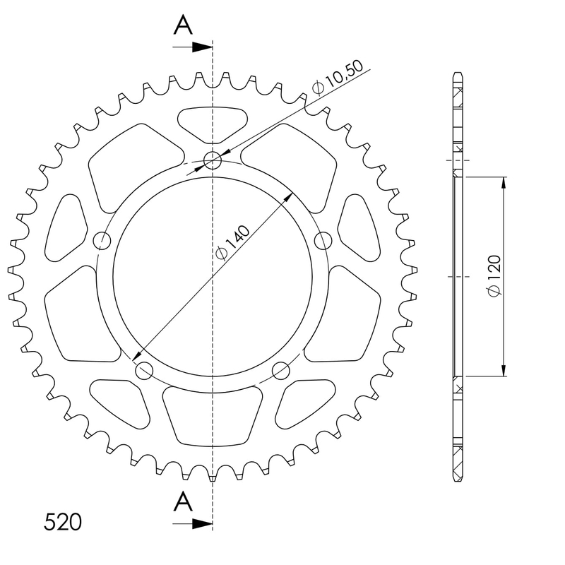 Rear ALU sprocket SUPERSPROX Negru 47T, 520