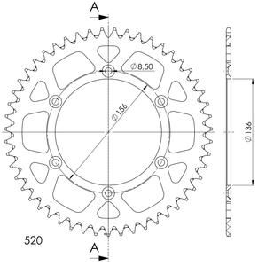 Rear ALU sprocket SUPERSPROX RAL-1512:51-RED Rosu 51T, 520