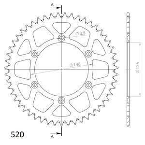Rear ALU sprocket SUPERSPROX RAL-808:50-BLK Negru 50T, 520