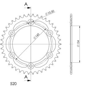 Rear ALU sprocket SUPERSPROX RAL-1308:44-BLK Negru 44T, 520