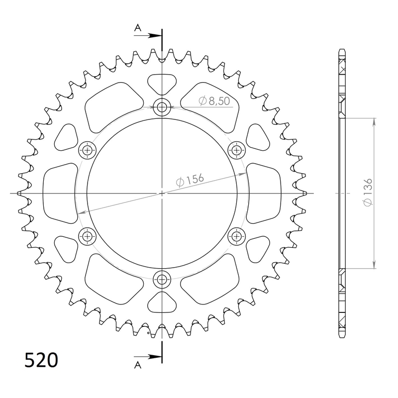 Rear ALU sprocket SUPERSPROX Rosu 48T, 520