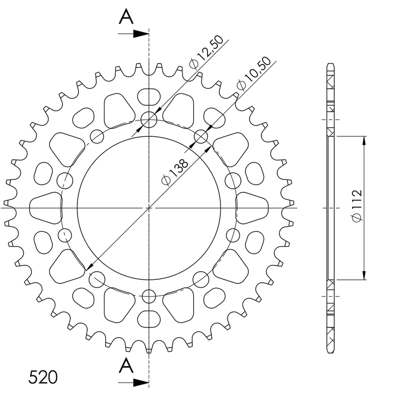 Rear ALU sprocket SUPERSPROX Negru 43T, 520
