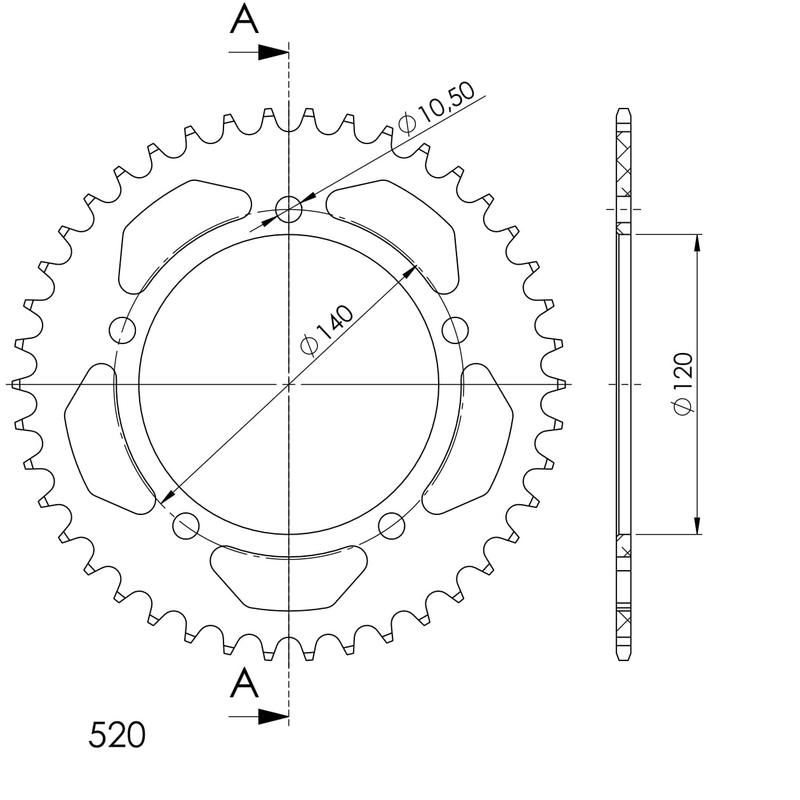 Rear ALU sprocket SUPERSPROX Negru 43T, 520