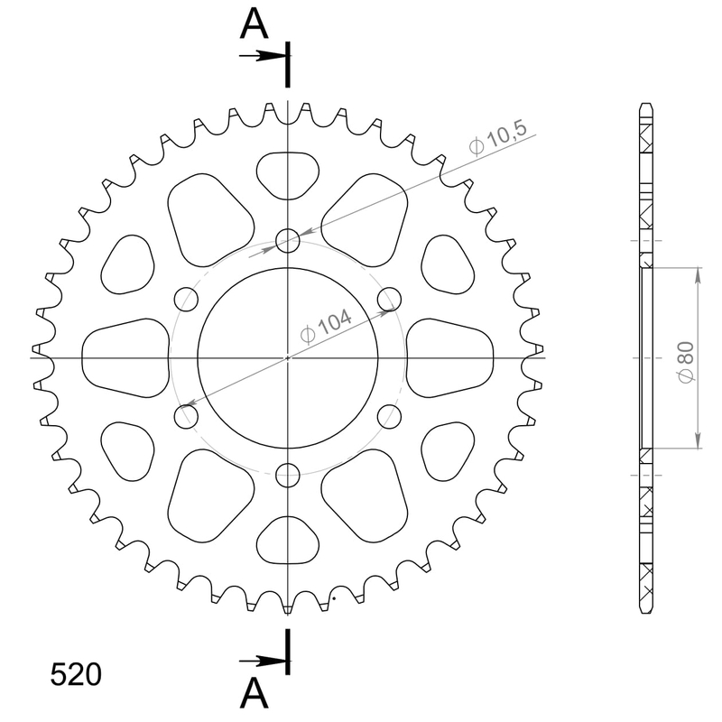 Rear ALU sprocket SUPERSPROX Negru 43T, 520