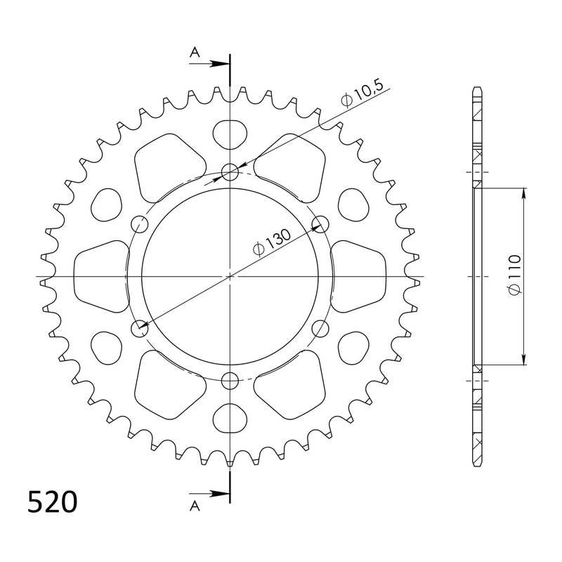 Rear ALU sprocket SUPERSPROX Negru 45T, 520