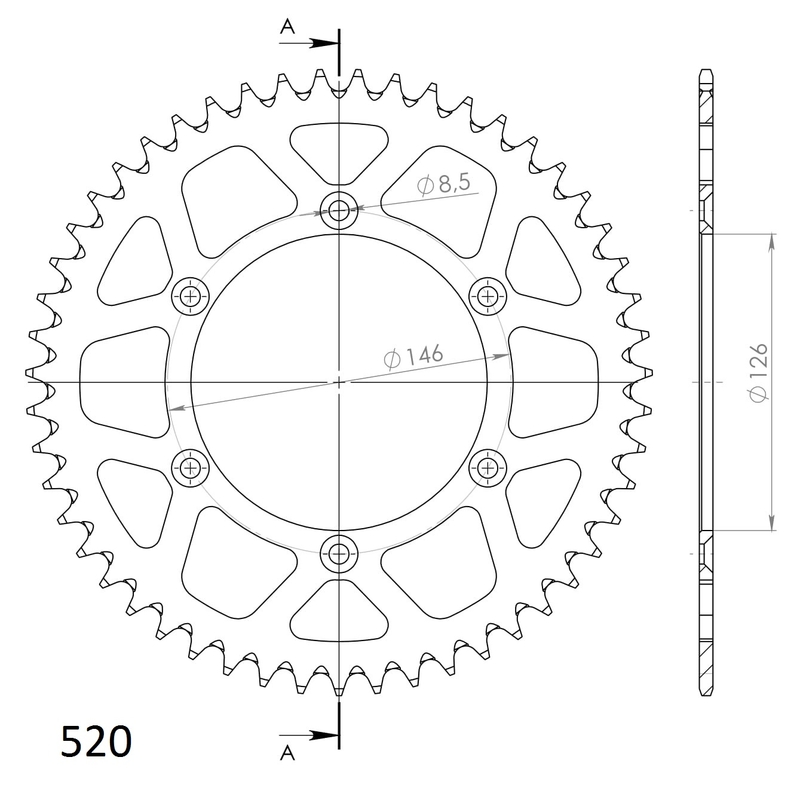 Rear ALU sprocket SUPERSPROX Negru 49T, 520