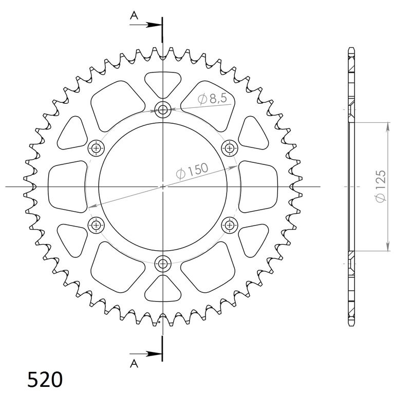 Rear ALU sprocket SUPERSPROX Albastru 51T, 520