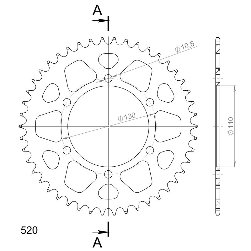 Rear ALU sprocket SUPERSPROX Negru 46T, 520