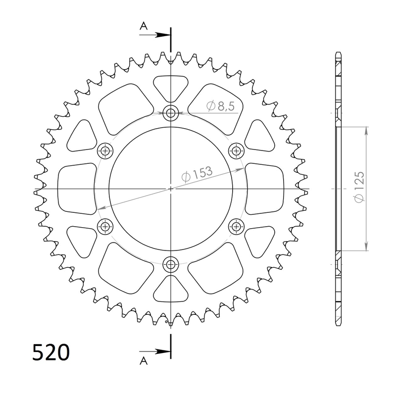 Rear ALU sprocket SUPERSPROX argintiu 49T, 520