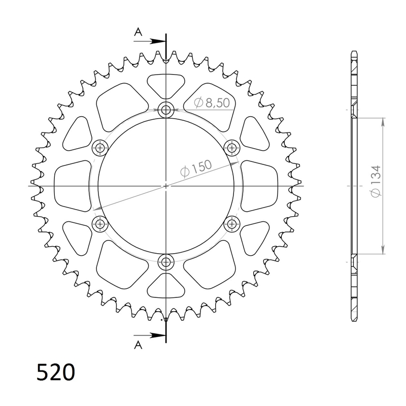 Rear ALU sprocket SUPERSPROX Negru 50T, 520