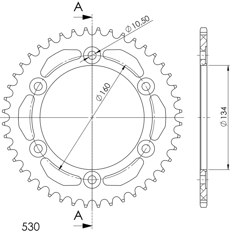 Rear ALU sprocket SUPERSPROX Negru 43T, 530