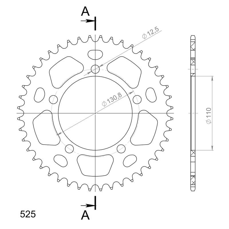 Rear ALU sprocket SUPERSPROX Negru 44T, 525