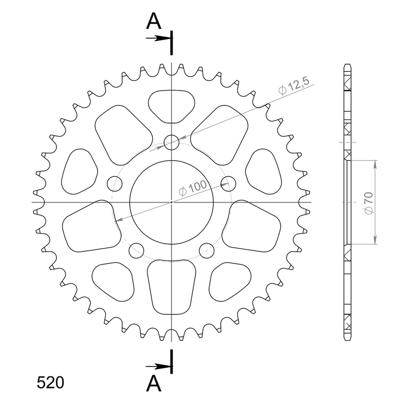 Foaie spate ALU SUPERSPROX Negru 44T, 520