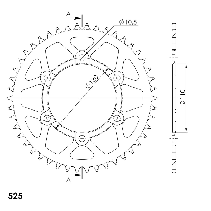 Rear ALU sprocket SUPERSPROX Negru 46T, 525