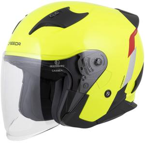 Cască de motocicletă deschisă Cassida Reflex 2.0 Safety, galben fluo-roșu-gri-argintiu reflectorizant