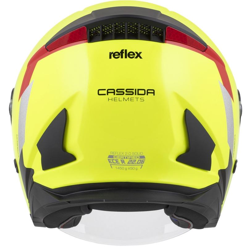 Cască de motocicletă deschisă Cassida Reflex 2.0 Safety, galben fluo-roșu-gri-argintiu reflectorizant