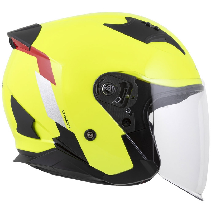 Cască de motocicletă deschisă Cassida Reflex 2.0 Safety, galben fluo-roșu-gri-argintiu reflectorizant