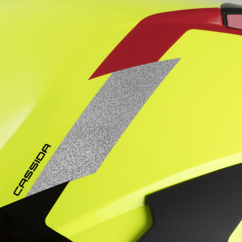 Cască de motocicletă deschisă Cassida Reflex 2.0 Safety, galben fluo-roșu-gri-argintiu reflectorizant