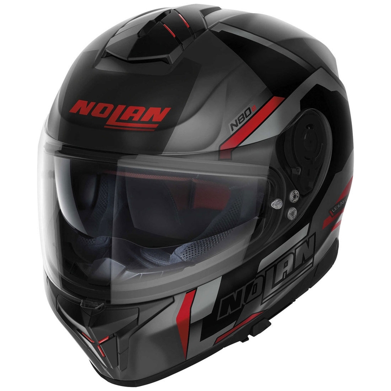 Cască integrală pentru motocicletă Nolan N80-8 Wanted N-Com, negru mat-roșu