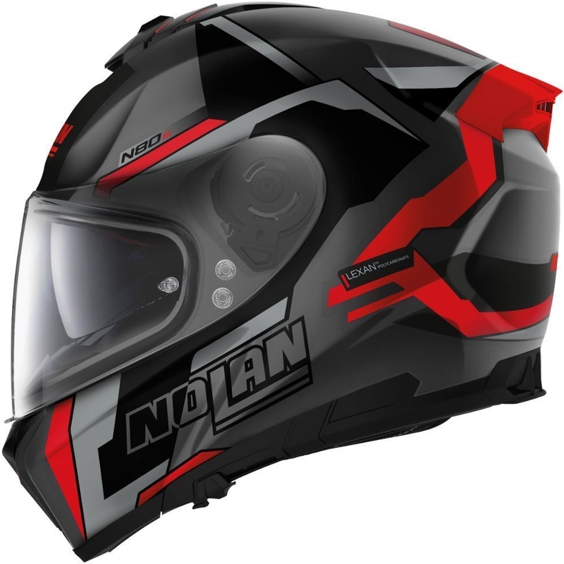 Cască integrală pentru motocicletă Nolan N80-8 Wanted N-Com, negru mat-roșu