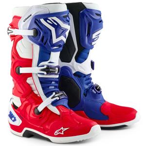 Ghete Motociclete Alpinestars Tech 10 Ediție Limitată FORTITUDE Alb-Albastru-Roșu
