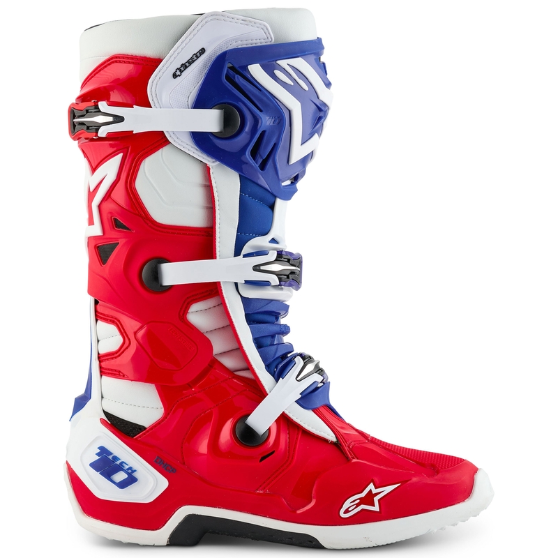 Ghete Motociclete Alpinestars Tech 10 Ediție Limitată FORTITUDE Alb-Albastru-Roșu