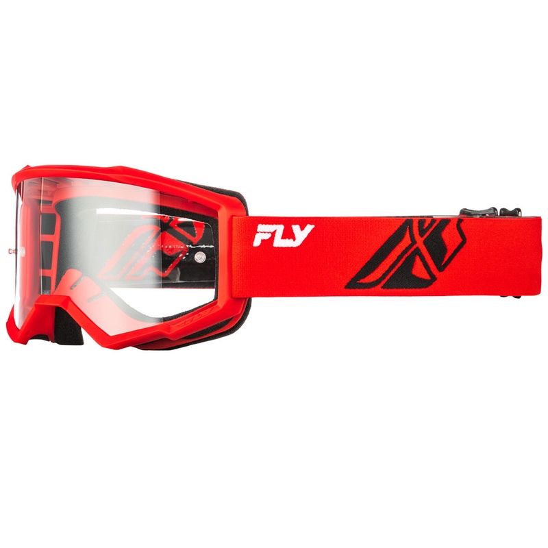 Ochelari de motocross Fly Racing Focus roșu-negru cu plexiglas transparent