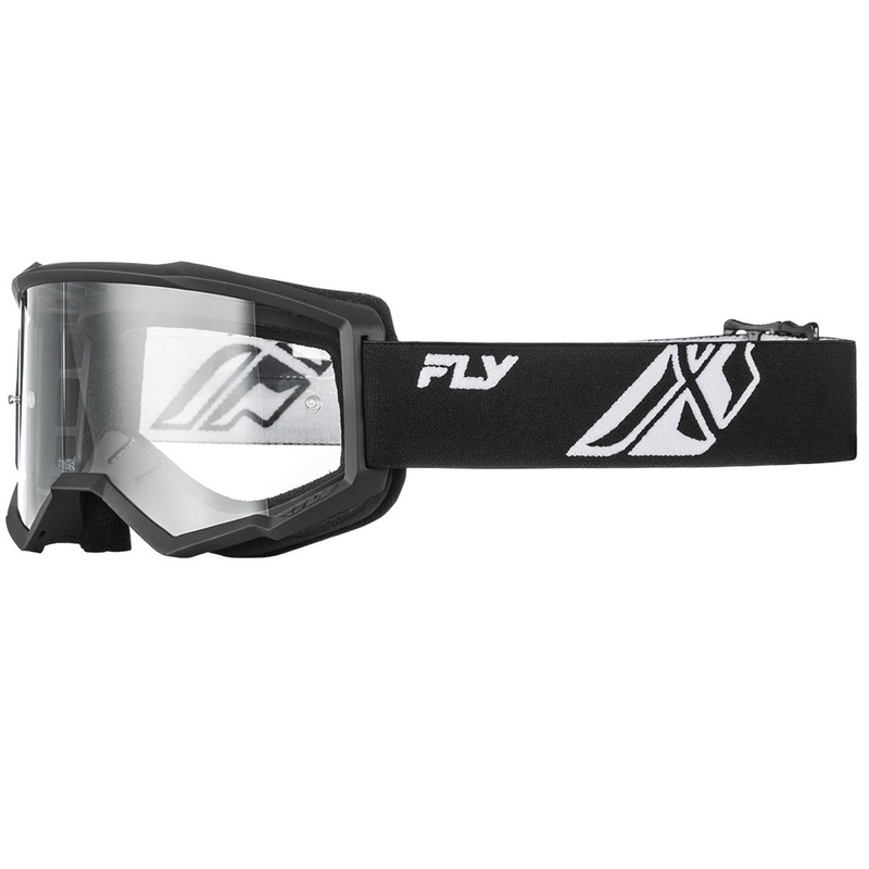 Ochelari de motocross FLY Racing Focus pentru copii, alb-negru, cu plexiglas transparent