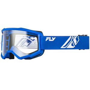 Ochelari motocross FLY Racing Focus pentru copii, albastru-alb, cu plexiglas transparent
