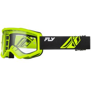 Ochelari de motocross Fly Racing Focus pentru copii, negri-verzi fluo cu lentilă transparentă