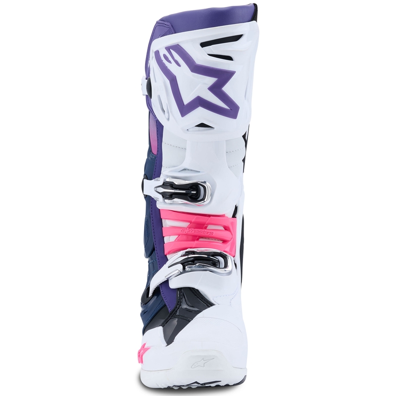 Ghete moto Alpinestars Tech 10 alb-violet-albastru-roz fluo