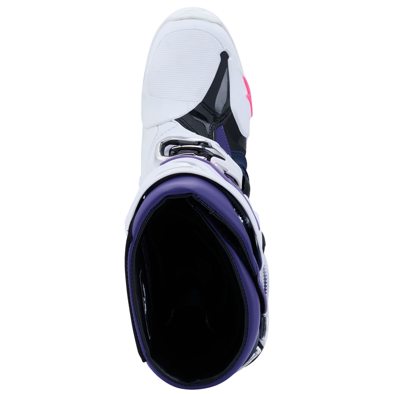 Ghete moto Alpinestars Tech 10 alb-violet-albastru-roz fluo