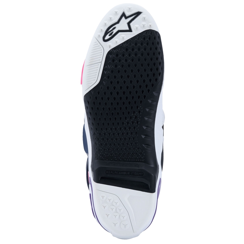 Ghete moto Alpinestars Tech 10 alb-violet-albastru-roz fluo