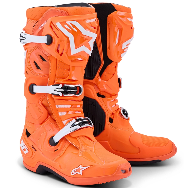 Ghete moto Alpinestars Tech 10 Supervented portocaliu fluo-negru-alb