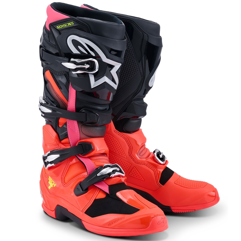 Ghete moto Alpinestars Tech 7 negru-roșu fluo-roz fluo