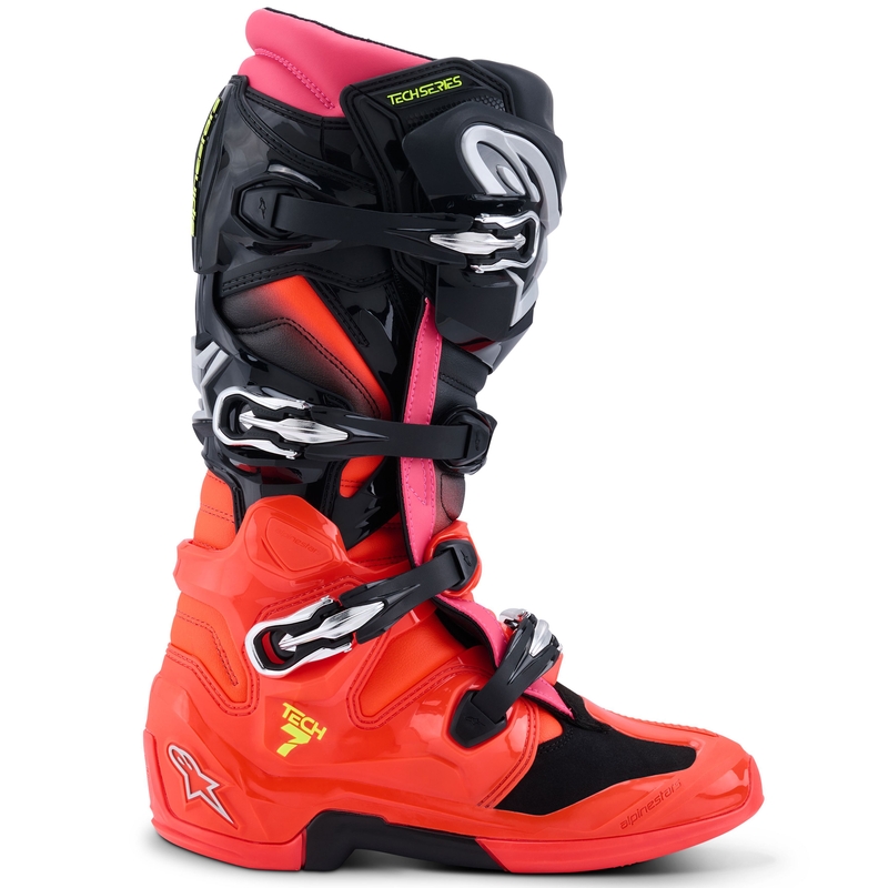 Ghete moto Alpinestars Tech 7 negru-roșu fluo-roz fluo