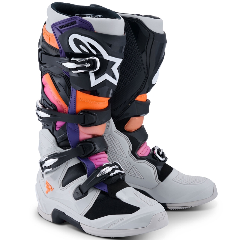 Ghete moto Alpinestars Tech 7 negru-gri deschis-portocaliu fluo-gradient